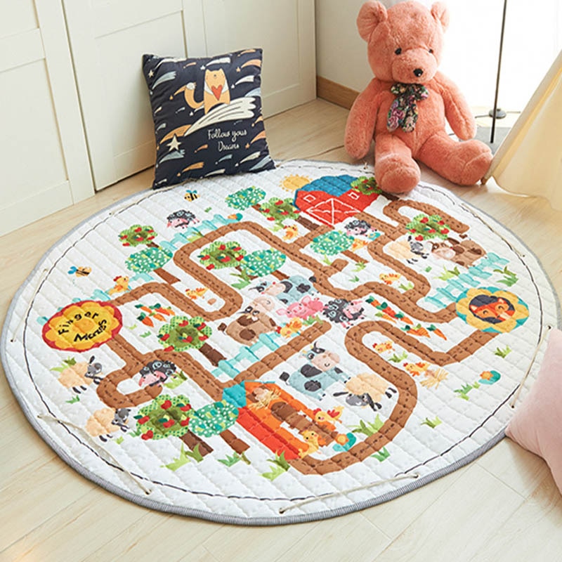 Kids Floor Mat Round Storage Toy Bag